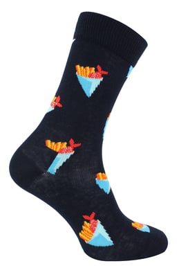 Vis en Friet Sokken | Happy Socks | Ademend Grappig Kleurrijk Katoenen Cadeausokken - Denim