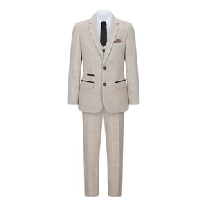 3-delig beige tweed geruit vintage retro pak voor jongens