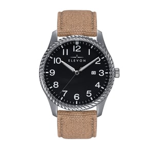Elevon Crosswind-horloge met leren band en canvasbekleding met datum