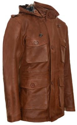 Leren trenchcoat met meerdere zakken en capuchon