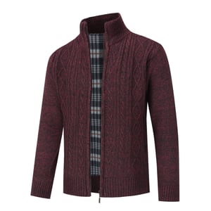 Herenvest met ritssluiting Grof gebreid vest met opstaande kraag voor winterrood