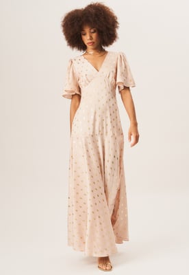Maxi-jurk met engelenmouwen en foliepatroon