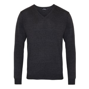 Premier Heren Gebreid Katoen Acryl V Hals Sweatshirt (Houtskool)