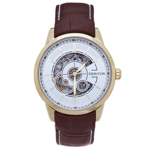 Heritor automatisch Davies semi-skelet lederen band horloge