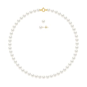 Versiering ketting en oorbellen zoetwater 7-8mm Parels Yellow Gold