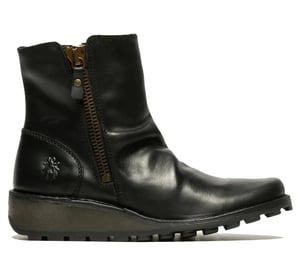 Fly London Dames Zwart MON944 Leren Wedgesleekte Enkellaarsjes Met Ritssluiting Chelsea Laarzen