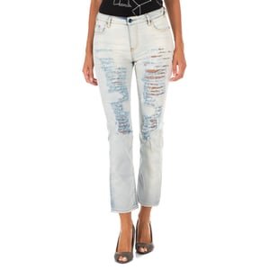 Lange denim broek met rechte zoom gesneden 10DB50255 vrouw