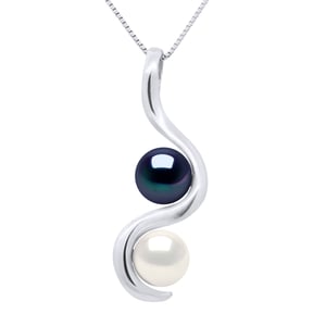 Hanger YOU AND ME 2 gekweekte parels Zoetwater 7-8mm Wit en zwart of wit