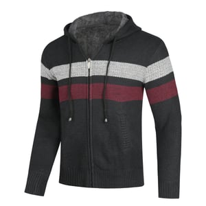 Heren Winter Transitie Cardigan met Capuchon Gevoerde Grof Gebreide Capuchon Warme Jas Marineblauw