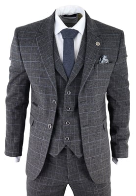 Heren Grijs Ruit 3-delige Tweed Pak Peaky Blinders 1920s Gatsby Aangepast Fit