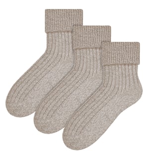 Steven - 3 Paar Dames Wol Bed Sokken | Luxe Lichtgewicht Warme Lounge Sokken - Beige