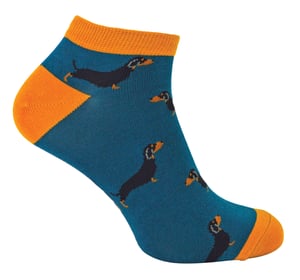 Mr Heron - BamboeAnimal Trainersokken voor heren - Sausage Dog (Groenblauw)
