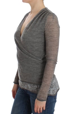Ermanno Scervino Dames Trui in Grijze Wol Blend Stretch Lange Mouwen