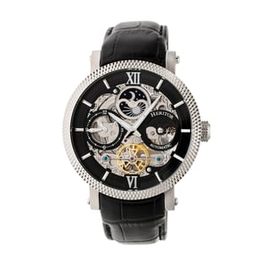 Heritor automatisch Aries-skelethorloge met leren band