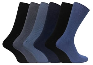 Set van 6 geribbelde, ademende herensokken van 100% katoen - Zwart / Marine / Grijs