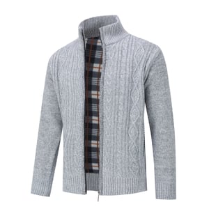 Herenvest met ritssluiting Grof gebreid vest met opstaande kraag voor de winter Lichtgrijs