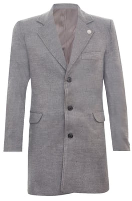Lange grijze wollen slim-fit overjas voor heren
