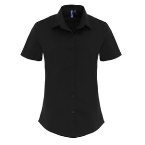 Premier Dames/dames Stretch Fit Poplin Korte Mouw Blouse (Zwart)