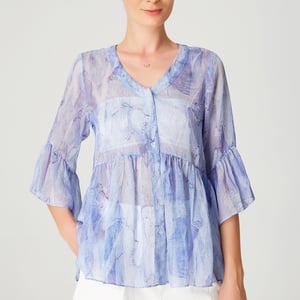 Chiffon -shirt met tulpenmouwen en abstracte print