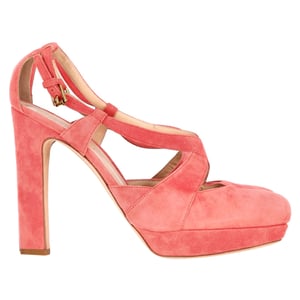 Jil Sander Cross Strap Chunky Heel Platform Pumps in Koraal Suède
