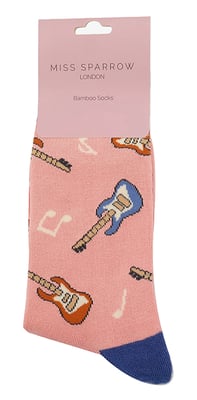 Miss Sparrow - Dames Gitaar Sokken - Grappige Gitaar Patroon Bamboe Sokken - Gitaar (Roze)