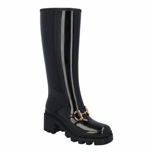 Gucci Dames Hoge Rubberlaars met Paardenbit in Zwart Leer