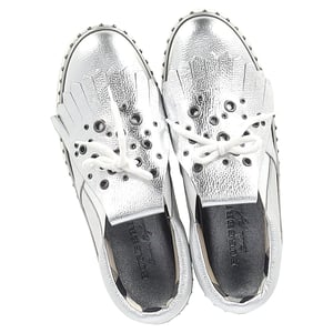 Burberry Kiltie Franje Detail Slip-On Sneakers Metallic Zilveren Leer