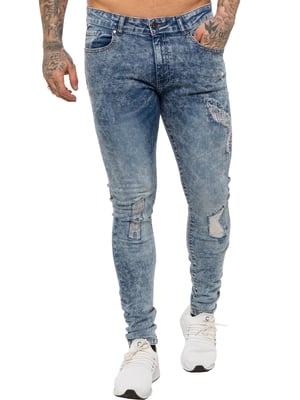 Enzo | Heren Skinny Stretch Ripped Jeans - Lichtblauw