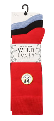 Wild Feet - Set van 3 bamboesokken voor heren | Vlak - Rood Blauw