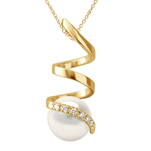Diamond Pendant 0.060 Cts Gekweekte Pearl Zoetwater 7-8mm ronde witte geel goud