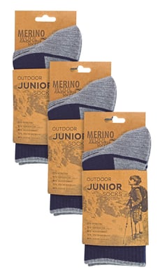 3-Paar Multipack Kinderen Merino Wol Wandelsokken | Lichtgewicht Anti-Blaren Sokken voor Jongens & Meisjes - Marineblauw