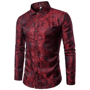 Slim-fit geborduurd kastanjebruin Paisley-overhemd