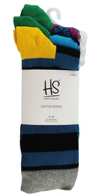 HS by Happy Socks - Heren 3-Pack Kleurrijke Gestreepte Dress Sokken - Brede Streep