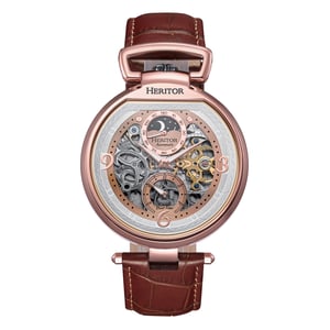 Heritor Automatic Lincoln leren band skelet horloge met maanfase