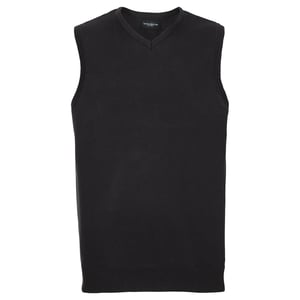Russell Collection Heren Katoen Acryl V Hals Mouwloos Sweatshirt (Zwart)