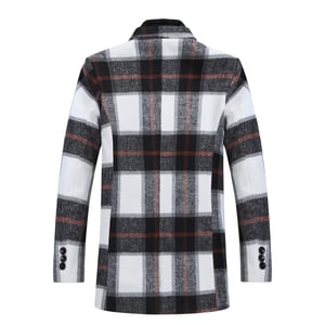 Heren lange slim fit geruite winter dikke jas met sjaalkraag rood
