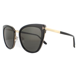 Tom Ford Zonnebril Simona FT0717 01A Glanzend Zwart Roos Goud Smoke Grijs