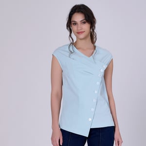 Geplooide asymmetrische top met dubbele borst