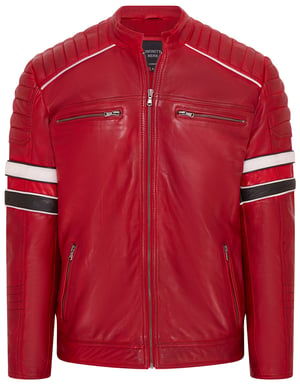 Heren Rood Gewatteerd Leren Biker Racing Jack - Brevik