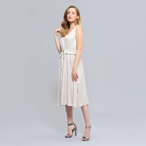 V-hals verstelbare taille midi-jurk