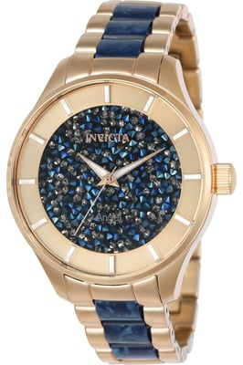 Invicta Angel 24662 Dames Horloge - Quartz Uurwerk - Roestvrij Staal met blauwe Wijzerplaat - 40mm