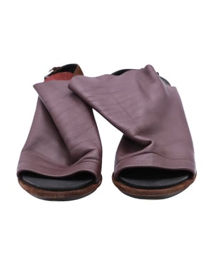 Balenciaga Open Toe Slingback Mules in Bordeaux Leer