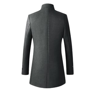 Heren wollen lange slanke pasvorm staande kraag zakelijke jas voor de winter grijs