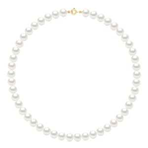 Ketting Goud - Rij van Echte Zoetwater Parels Semi Rond 8 - 9 mm