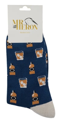 Mr Heron - Whiskey Sokken voor Heren - Bamboe Grappige Whiskey Patroon Kousen - Whiksy (Marine)
