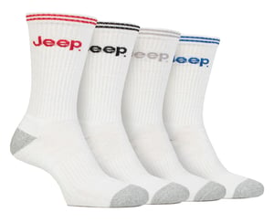 Heren Sport Crew Sokken | Jeep | 4-Pack Katoenen Hardloopsokken met Versterkte Hiel en Teen - Wit