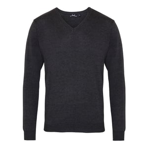 Premier Heren Gebreide V Hals Sweater Top (Houtskool)