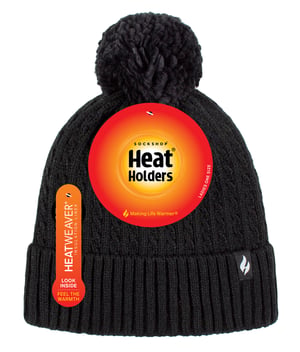 Heat Holders - Thermische muts voor dames met pompon - Zwart