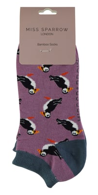 Miss Sparrow - Dames Bamboe Trainer Sokken - Puffins (Mauve)