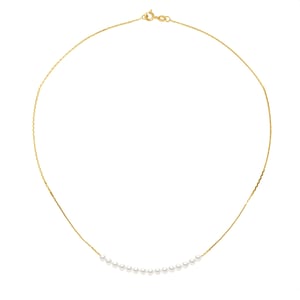 Curb Ketting 15 gekweekte parels White Yellow Gold